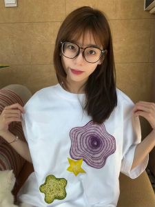 Áo Thun Cotton Tay Ngắn Dáng Rộng Phong Cách Retro Mỹ Dành Cho Nữ Mùa Hè in Hình Hành Tinh Và Cà Rốt Thoải Mái Thoáng Khí