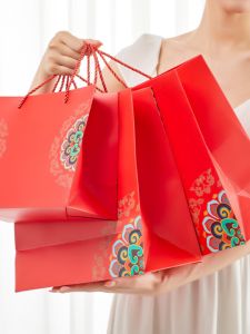Red Wedding Gift Bags Handheld Festive Autumn Mid-Autumn New Year Packaging Bags Sugar Box Return Gifts Chinese Style Card Paper