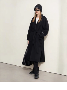 AMII | Commuter Woolen Yoke Detail Notch Collar Belted Double-Faced Wool Womens Coat