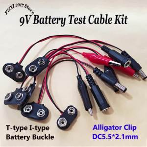 Bộ Cáp Kẹp Pin 9V Loại T/I 6F22 Đầu Nối Vuông Sang Kẹp Cá Sấu DC2.1mm Dây 15Cm Cho Dự Án Đồng Hồ Đo Vạn Năng DIY