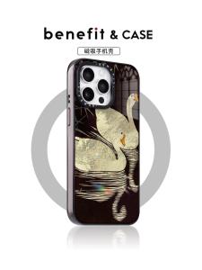 Benefit Chinese Style Lake Swan Magnetic Absorption Phone Case Iceberg Pattern Anti-Fall for iPhone 16 pro Max Apple 15 pro 14 Series 13 New Model