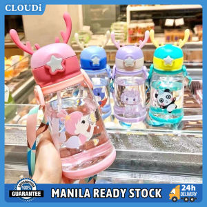 Sippy Cup For Baby Kids Straw Cup Feeding Nursing Water Juice Bottle Interesting Design Outdoor Water Cup Portable Strap Water Cup Antler Plastic Straw Cup Cartoon Childrens Plastic Cup