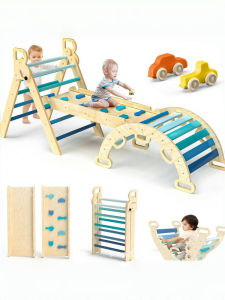Wooden Children Indoor Climbing Frame and Slide Combination