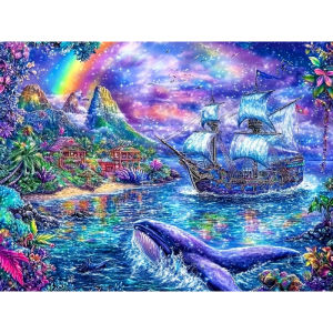 Jigsaw Puzzle for Adults 500/1000/1200/2000PCS Sailboat Whale Rainbow Artwork Mindful Game Stress Relief Decor Gift