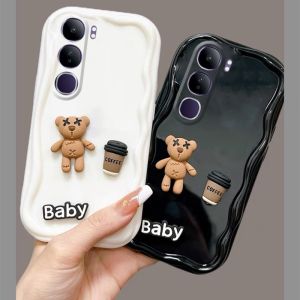 New Phone Case VIVO Y200 Y19s Y03t V40 Lite V40 Pro 5G 4G Ins Cute Cartoon Creative 3D Coffee Bear Doll Casing Funny Fashion All-inclusive Anti-fall Soft Cover 2024