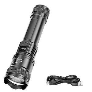 High Power LED Flashlight USB Rechargeable Waterproof Torch with COB Side Light Portable Zoom Camping Hiking Outdoor Lamp