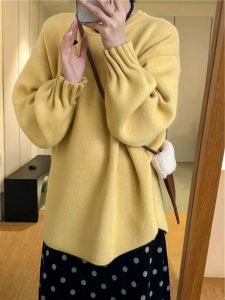 เสื้อสเวตเตอร์คอตั้งหลวมๆ หนา กระโปรงสั้นทรงตรงผ้ากำมะหยี่ลายจุดฝรั่งเศส ชุดสองชิ้น ฤดูใบไม้ร่วง/ฤดูหนาว แฟชั่นสำหรับผู้หญิง