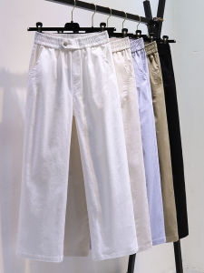 Summer Thin High Waist Slimming White Wide Leg Jeans Womens Small Size Casual Straight Dongguan Pants High Waist Cotton Blend