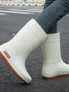 Giày Đi Mưa Nữ Thời Trang Nhẹ Cao Đến Đầu Gối Chống Thấm Nước Chống Trượt Gót Phẳng Đế Bằng PVC Giày Đi Mưa Mùa Hè