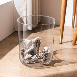 Large Capacity Acrylic PET Transparent Trash Can for Living Room Bedroom Office Kitchen Bathroom Waste Paper Basket Home Use
