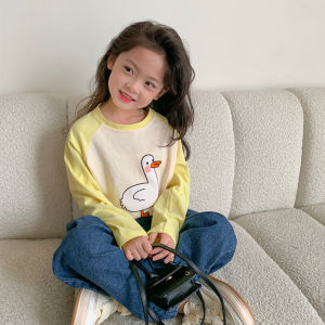 Cute Cartoon Print Long Sleeve Baby T-Shirt Korean Style Loose Fit Spring Autumn Childrens Base Layer Shirt Boys Girls