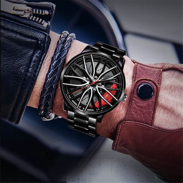 Original Men Watch Wheel Stainless Steel Band Sports Car Rim Wheel ...