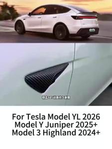 For Tesla Model YL Launch 2026 Side Camera Cover Lens Protector ABS Camera Cover Black Fiber Pattern ABS Leaf Board Accessories