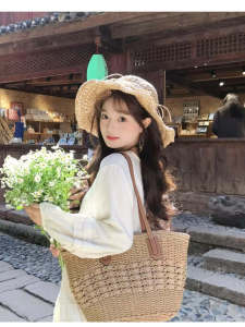 French Countryside Style Large Capacity Straw Woven Tote Bag Beach Vacation Single Shoulder Basket Bag for Women Summer 2025