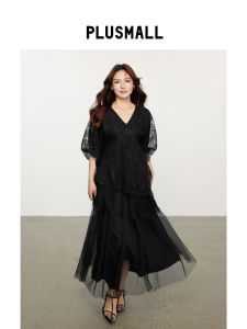 Loose V-Neck Lace Yoke Dress