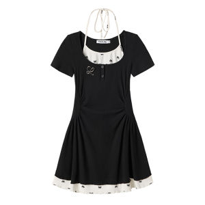 Sweet Fake Two-Piece Waist-High Contrast Dress
