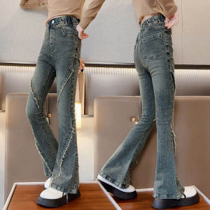 Girl Denim Spring and Autumn Childrens Clothing Western Style Bell-Bottom Pants Childrens Girl Fashion Retro Kids Slimming Pants