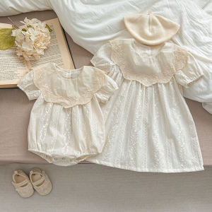 Summer New Fashion Baby Girl Clothes Short Sleeve Dress Sister Matching Cotton Dresses Baby Girl Pantsuit Traditional Chinese Style
