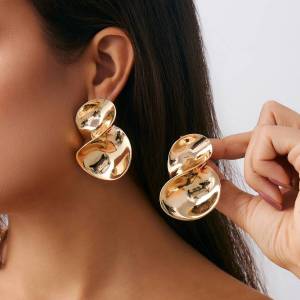 Salircon Vintage Irregular Geometric Metal Glossy Stud Earrings for Women Punk Gold Color Earring Party Wedding Jewelry Gifts
