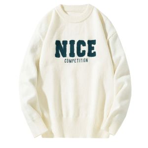 HENGYUANXIANG | Hengyuanxiang Embroidered Thickened Loose Fit Round Neck Knitwear Mens Fashionable Autumn Winter Warm Sweater Youth Style
