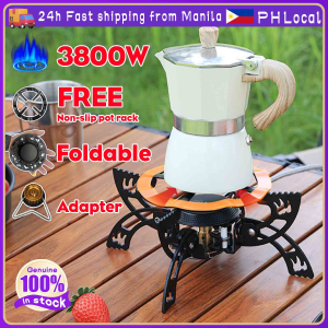 3800W Camping Stove Folding Gas Stove with Pot Rack and Adapter Butane Gas Stove Portable Single Stove Windproof BBQ Outdoor Cooker Mocha