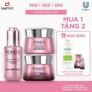 [Combo] Bộ 1 Serum ngày và kem dưỡng sáng da ngày & đêm Ponds Bright Miracle mờ thâm sạm với 50X Niasorcinol 30G+45G+45G