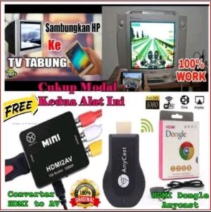 paket lengkap hp ke tv tabung hdmi2av