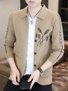 HENGYUANXIANG | Casual Knitted Cardigan Mens Jacket Spring Autumn High End Collar Dad Clothes Woolen Sweater Jacket Fashionable Urban Style