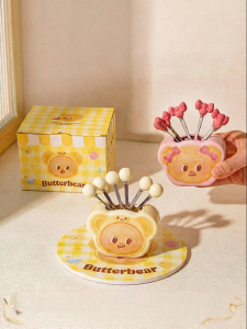 MODERN SWEETHOME | Stainless Steel Fruit Fork Dessert Forks with Ceramic Storage Jar