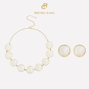 Retro Fashion Wavy Necklace and Earrings White Red