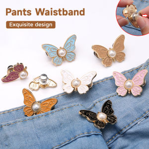 Pearl Butterfly Waist Tightener Button Adjustable Jeans Pants Waist Buckle No Sew Removable Clip⚡PH deliveryIn stock⚡