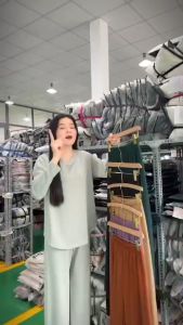 Set đồ bộ ủ kem thun gân đũa quần ống rộng kèm áo tay dài xỏ ngón lai bầu đồ ủ kem đồ mặc nhà