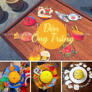 Lồng đèn trung thu gỗ đèn lồng trung thu gỗ diy bé tự tô màu sáng tạo tặng màu tô nến diện Bingsu Toys