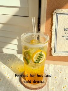 LOCAUPIN Glass Travel Mug Cup Coffee Tumbler for Hot Cold Beverage Textured Drinking Glass with Straw Cover Coffee Mug
