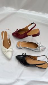 BERRY TRISHA Classic Comfortable Chic Fashion Patent Pointed Toe Sling Back Gartered Shoes for Women