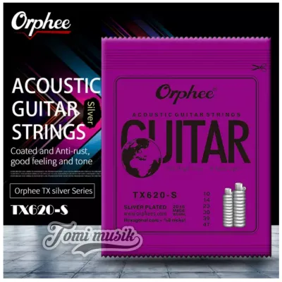 senar gitar akustik orphee TX620-S senar warna silver 010 1set
