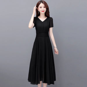 MAIMEI | ชุดแต่งงานสีแดงสดใสสำหรับคุณย่า ชุดกี่เพ้าผู้หญิง ฤดูร้อน ทรงสลิมฟิต กระโปรงทรงเอ คอวี แขนสั้น ผ้าโพลีเอสเตอร์