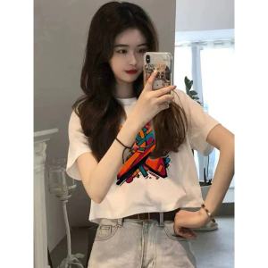 SUSHOUWANGE | Cropped Loose Cotton Short Sleeve T-shirt for Women