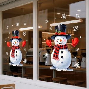 1Pc 45Cm*60Cm Christmas Window Sticker Static Cling Sticker Glass Sticker with Elements Such as Christmas Snowman White Snowflakes and Christmas Hats Suitable for Home Windows Holiday Party Decoration