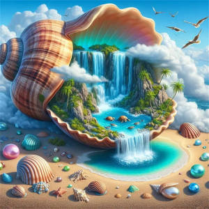 Conch Waterfall DIY Shell 5D Full Round Diamond Painting Kits Diamond Mosaic Embroidery Abstract Art Landscape Home Decor Gifts