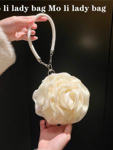 Handmade Pearl Netting Three Dimensional Rose Flower Vintage Chinese Style Small Womens Crossbody Bag Sweet Lady Style Leisure Handbag