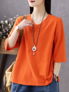 Loose Fit Pure Cotton T-Shirt Womens V-Neck Short Sleeve Summer New Style Casual Wear Comfortable Breathable Inner Wear