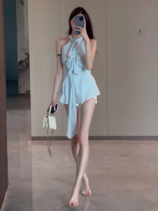 Elegant Summer New Style Womens Shirt Neck Hanging Sleeveless Irregular Sash Slimming Fairy-Like Top Commute Friendly Pure Color