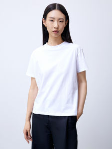 เสื้อยืดคอกลมแขนสั้นผ้าฝ้ายแท้สีขาวหลวมๆ สำหรับผู้หญิง ฤดูร้อน 2023 เสื้อยืดคอกลมทรงพอดีตัว สไตล์ลำลอง ทรงหลวม