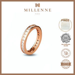 MILLENNE Made For The Night Square Crystal Set Eternity Cubic Zirconia Rose Gold Ring with 925 Sterling Silver