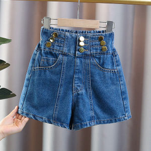 Girls High Waist Denim Shorts Summer New Style Childrens Outdoor Fashionable Pants Big Kids Hot Pants Casual Loose Elastic Waist
