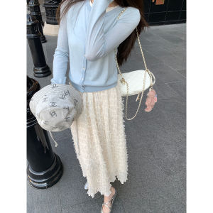 กระโปรงทรงเอเอวสูง ทรงนางฟ้า ทรงหลวม สำหรับผู้หญิง ฤดูใบไม้ผลิ 2025 กระโปรงยาวปานกลาง กระโปรงทรงเอ