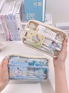 cute Large capacity transparent pencil case Sanrio high-value kuromi  Sticker pencil case transparent large-capacity stationery bag for girls boys children stationery box