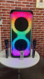 Speaker BTS-1910 Brodu Dual 8 inch Bluetooth Speaker With 2 Rechargeable Wireless Microphone