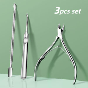 3pcs Set Nail Cuticle Nipper Scissors Trimmer Clipper Dead Skin Fork Remover Plier Pusher Stainless Steel Nail Art Beauty Tools